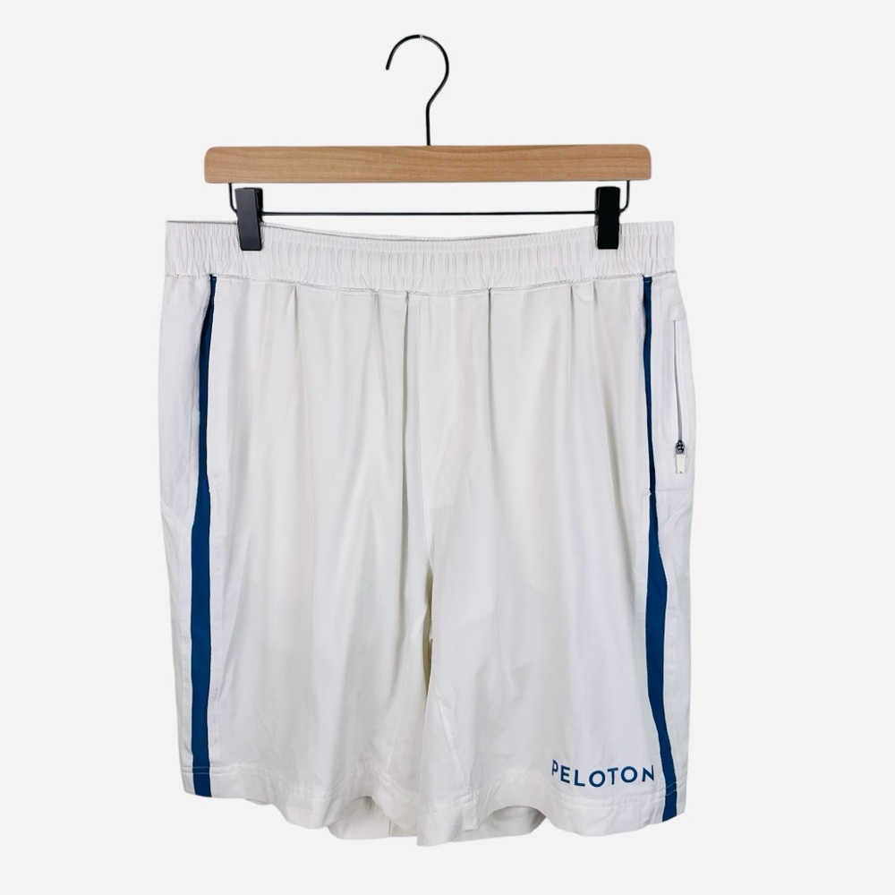 Fourlaps x Peloton Men's Stretch Lined Pace Breaker Shorts Size Large White Blue